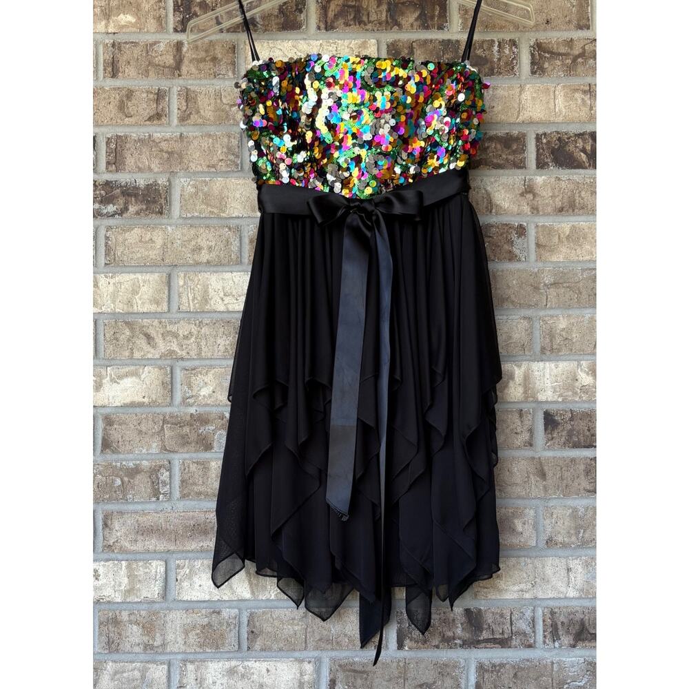 Y2K Babydoll Dress Black Whimsigoth Fairy Grunge Sequin Mesh Festival LARGE